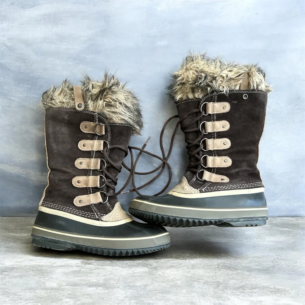 Sorel Brown and Tan Fur-Trimmed Winter Boots